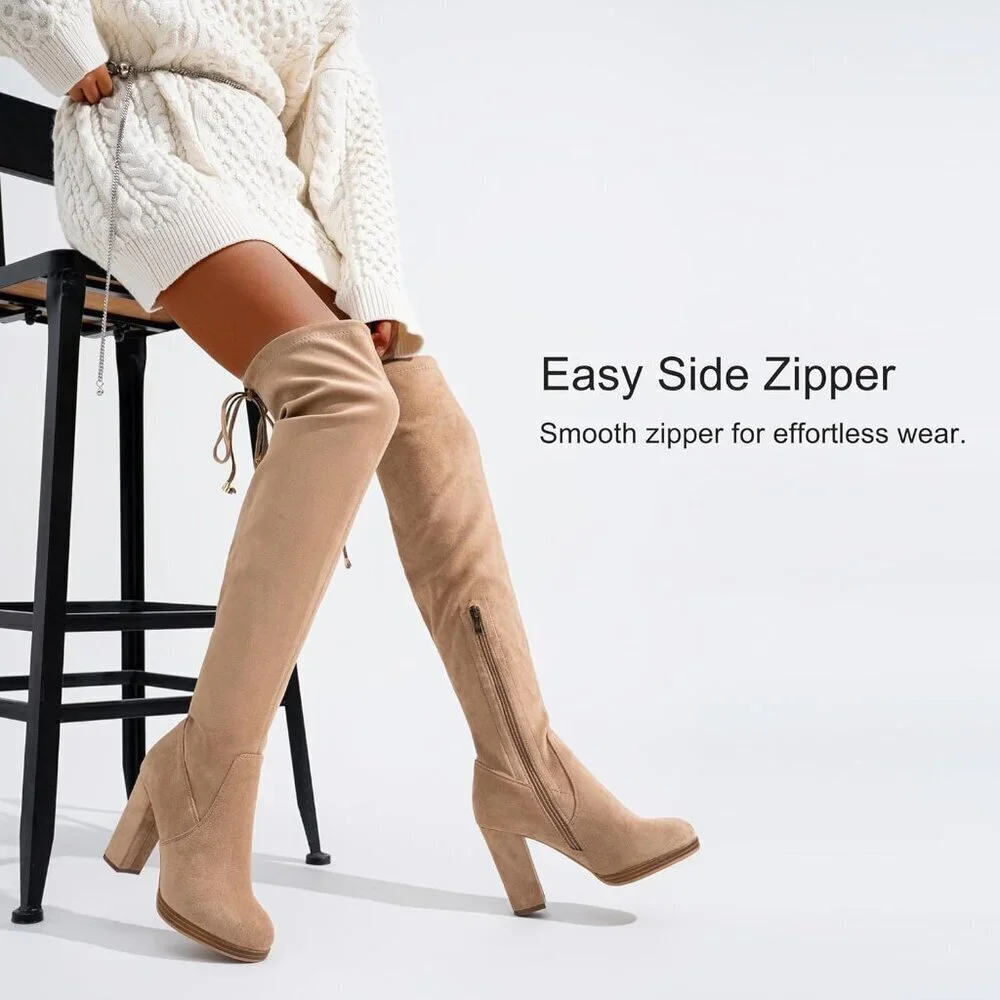 Women Sand-imitation Grain Synthetic suede Thigh High Over The Knee Tall Boot